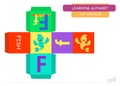 ÃÂ¡ut and glue the cube: Letter F. Educational game for kids. Cute zoo alphabet a-z in vector for children. Letter F